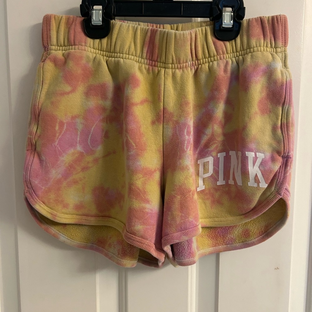 PINK Victoria's Secret Fleece Tie-Dye Shorts - Yellow & Pink